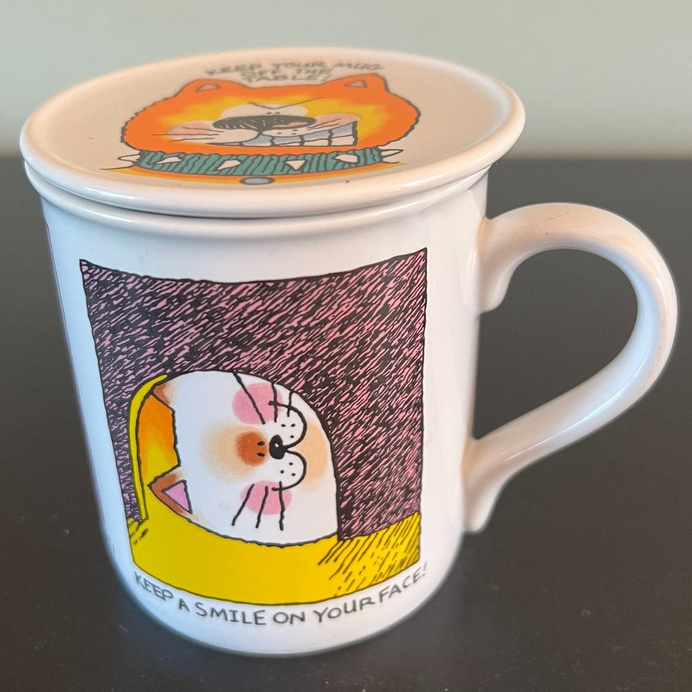 Vintage 80s Hallmark MUG MATES Cat Characters Coffee Cup Mug Lid Coaster 1985